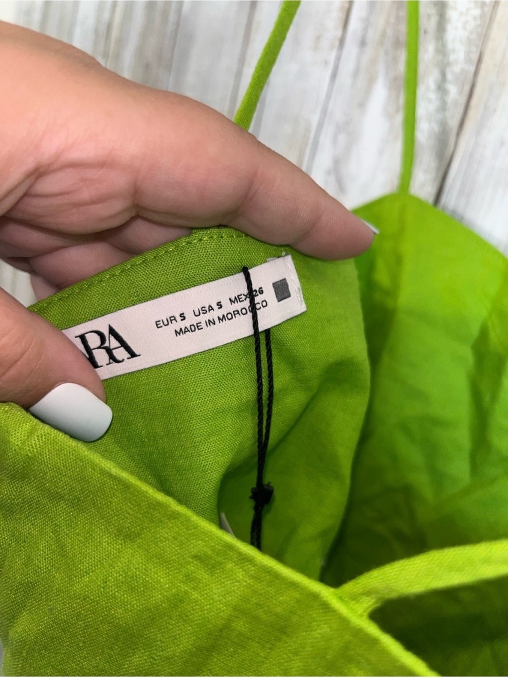 Zara Green Linen Blend Cropped Cami Tank Top NWT Chartreuse Size Small - Picture 6 of 7